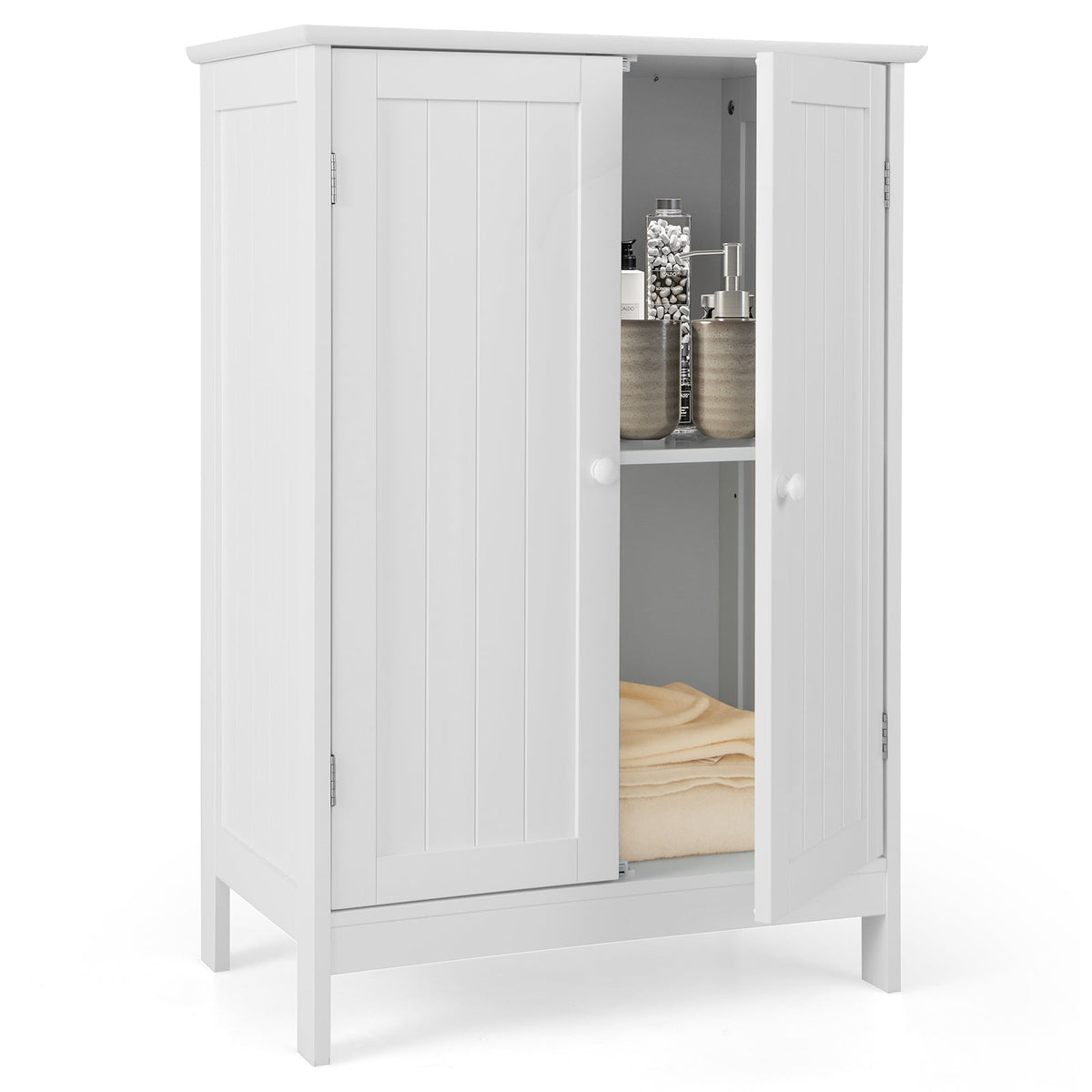 Double Door Bathroom Floor Cabinet with Shelf-Black