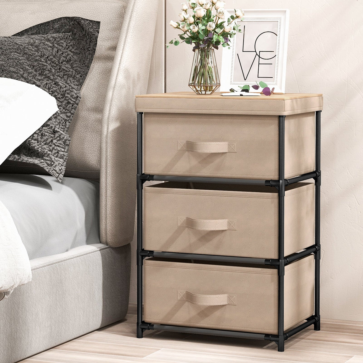 Fabric Storage Organizer Tower Unit with Removable Lid-Black