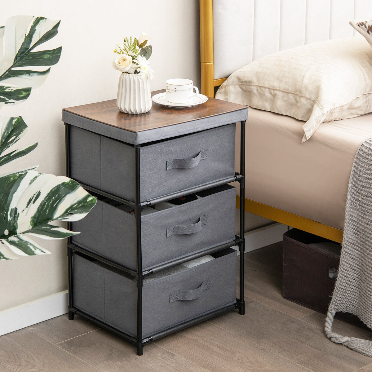 Fabric Storage Organizer Tower Unit with Removable Lid-Black