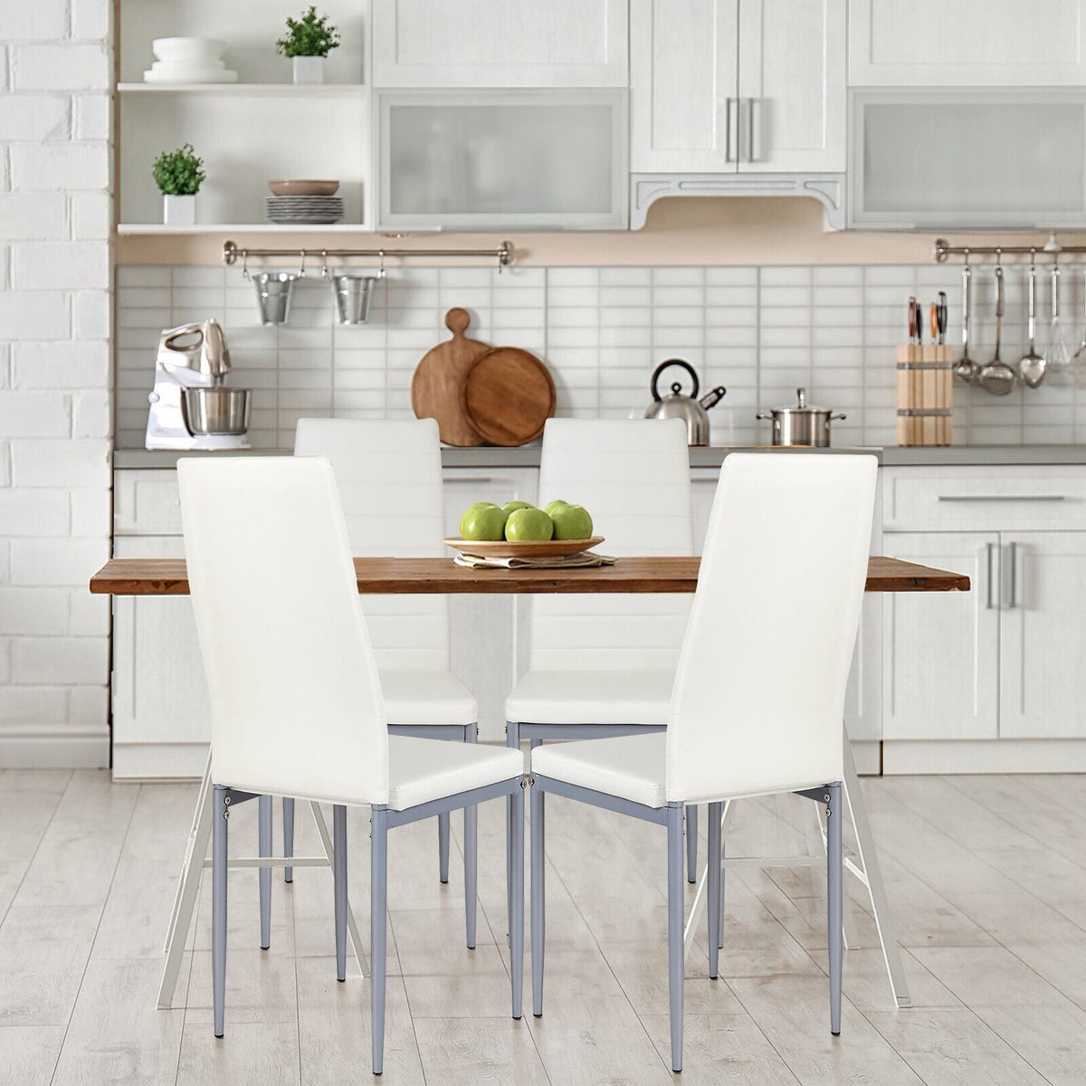 Set of 4 Armless Upholstered Dining Chairs with High Back-Black