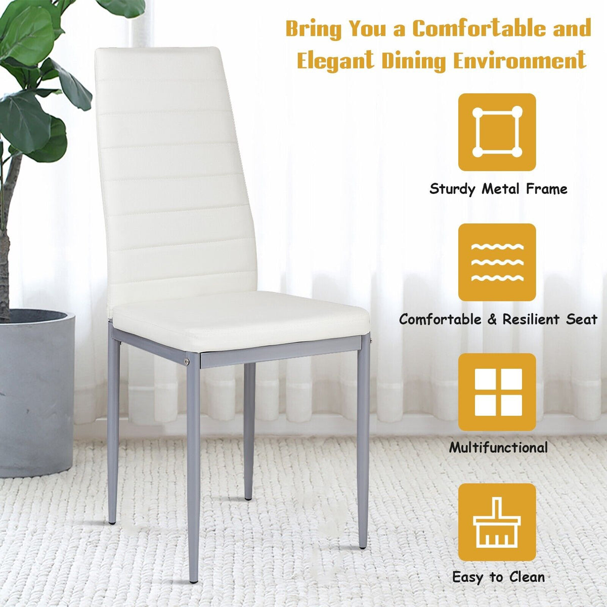 Set of 4 Armless Upholstered Dining Chairs with High Back-Black