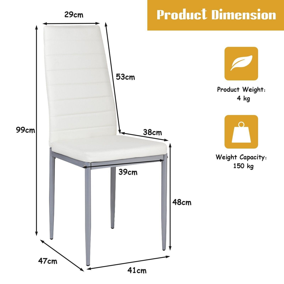 Set of 4 Armless Upholstered Dining Chairs with High Back-Black