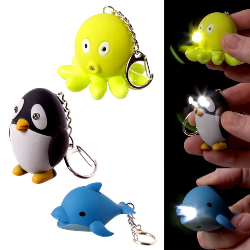 Octopus Penguin & Dolphin LED Sealife Keyring with Sound
