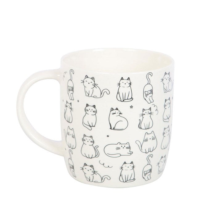 White Happy Cat Print Mug