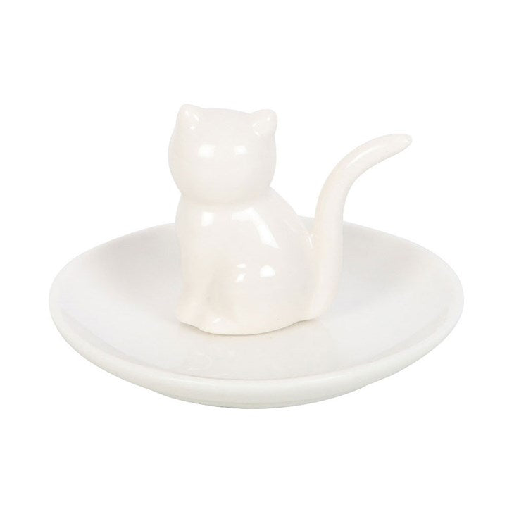 Sitting White Cat Face Trinket Dish