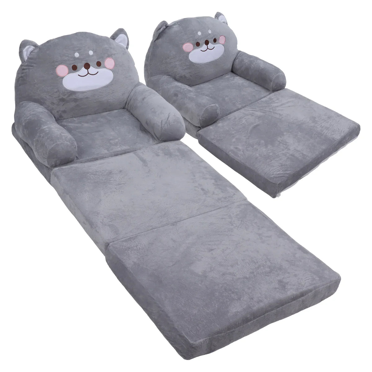 Kids Sofa Cartoon Dog Toddler Chair Soft Foldable Mini Couch Grey Kid Home Seat