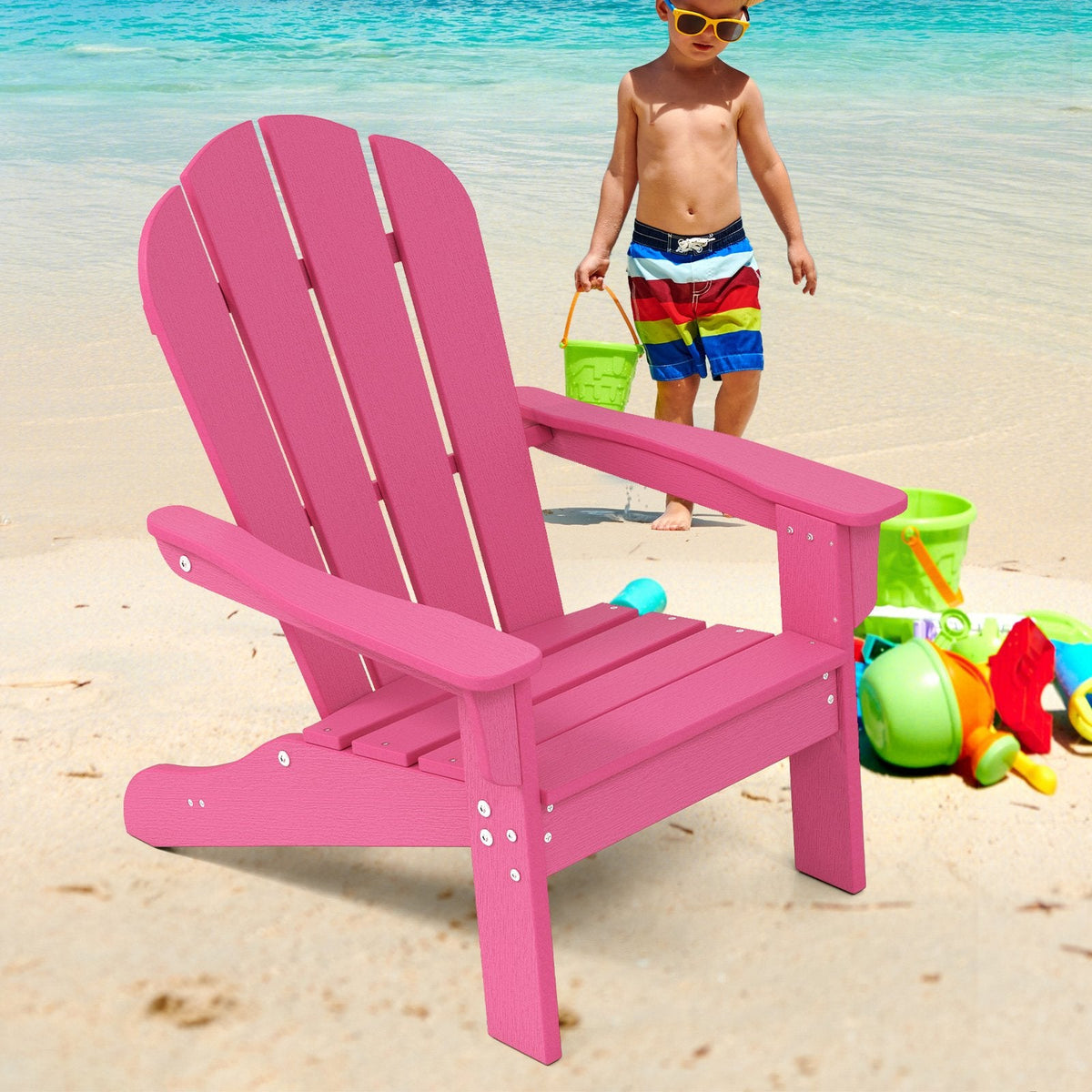 Kids Adirondack Chair All-Weather HDPE Toddler Lawn Chair-Brown