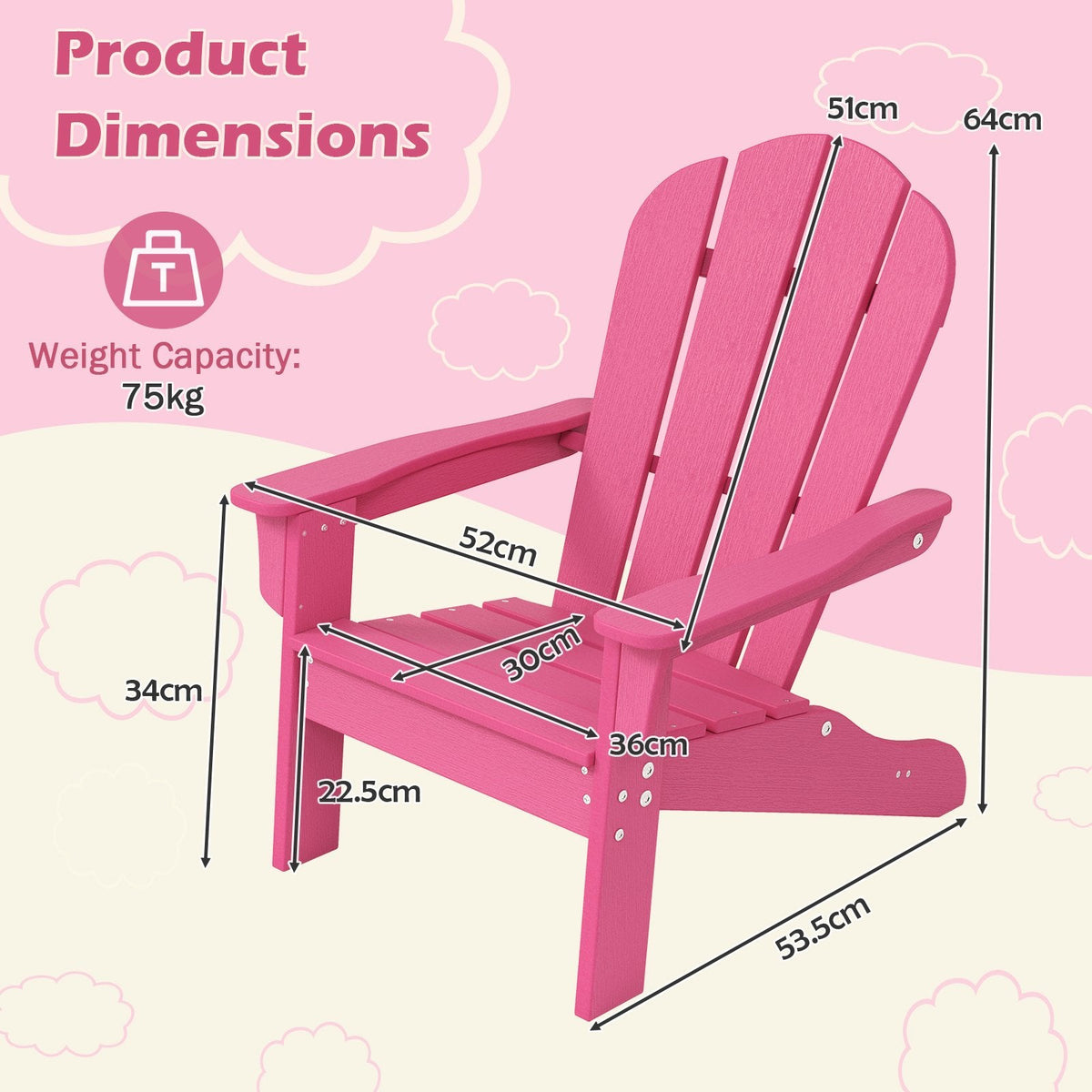 Kids Adirondack Chair All-Weather HDPE Toddler Lawn Chair-Brown