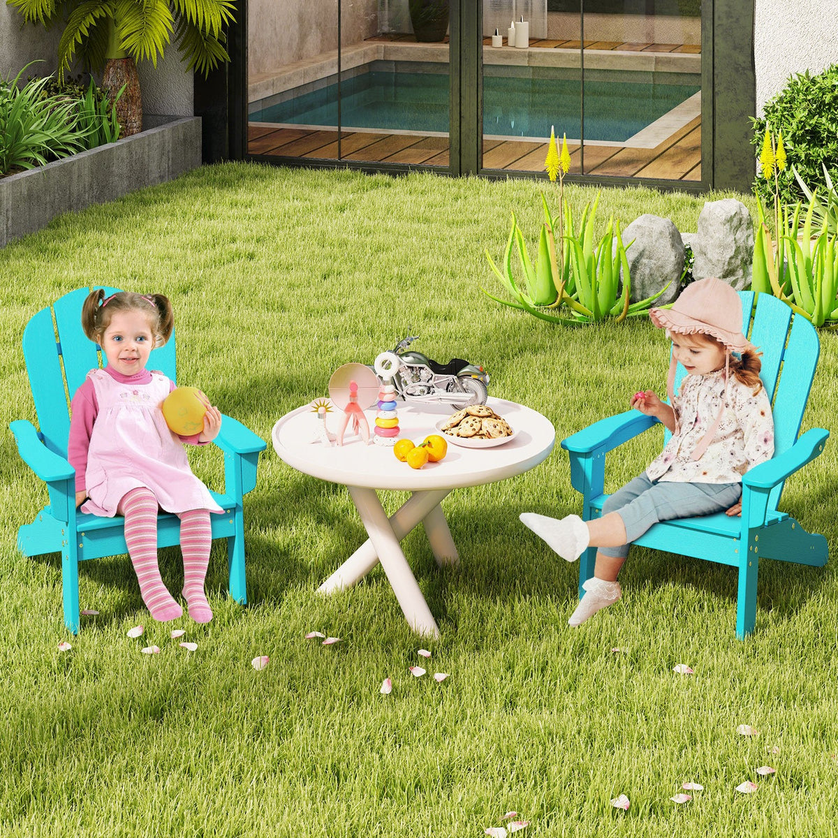 Kids Adirondack Chair All-Weather HDPE Toddler Lawn Chair-Brown