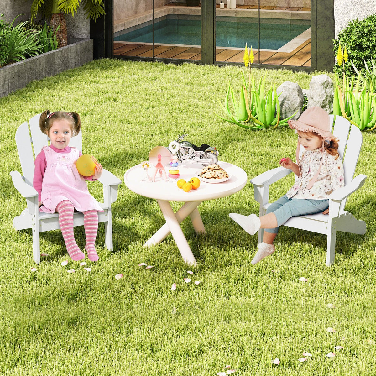 Kids Adirondack Chair All-Weather HDPE Toddler Lawn Chair-Brown