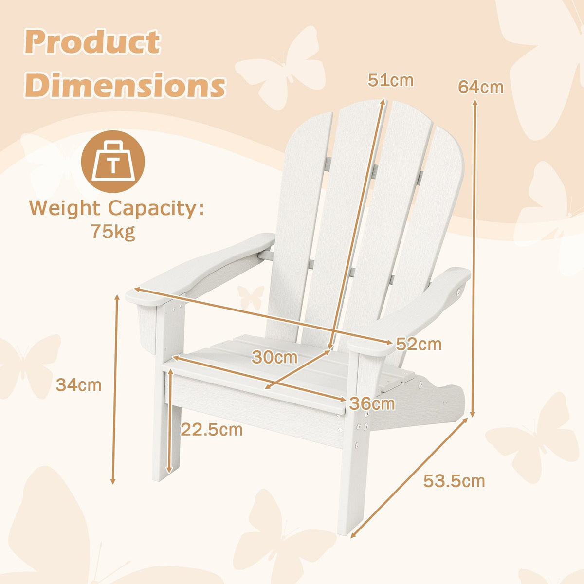 Kids Adirondack Chair All-Weather HDPE Toddler Lawn Chair-Brown