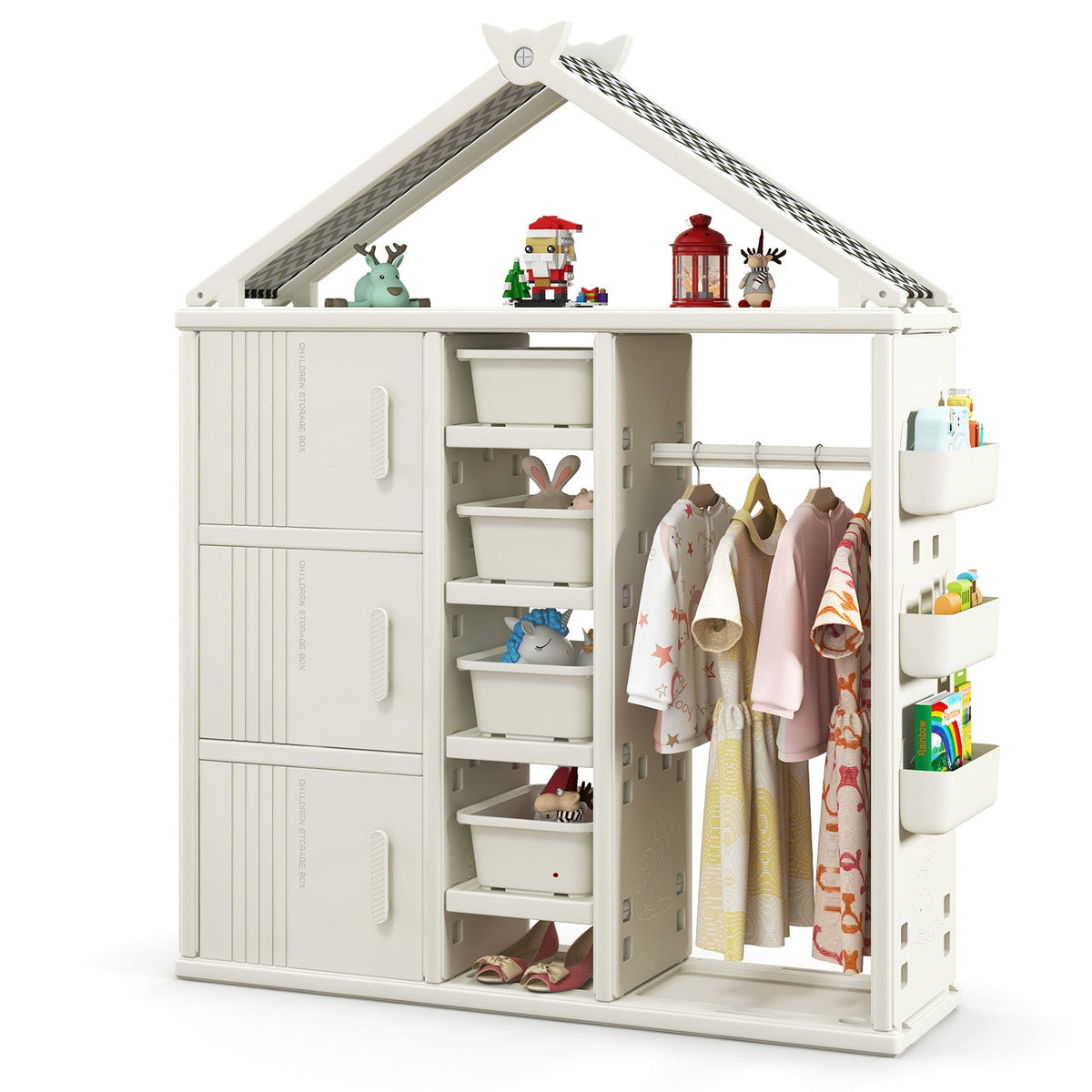 Kids Costume Storage Closet with Storage Bin-Grey