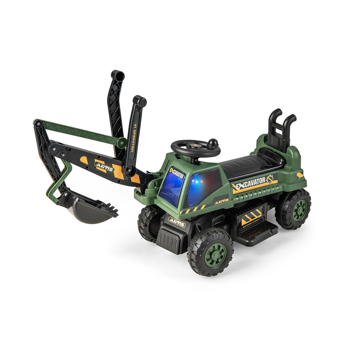 Kids Ride On Excavator with Rotating Seat and Underneath Storage-Green