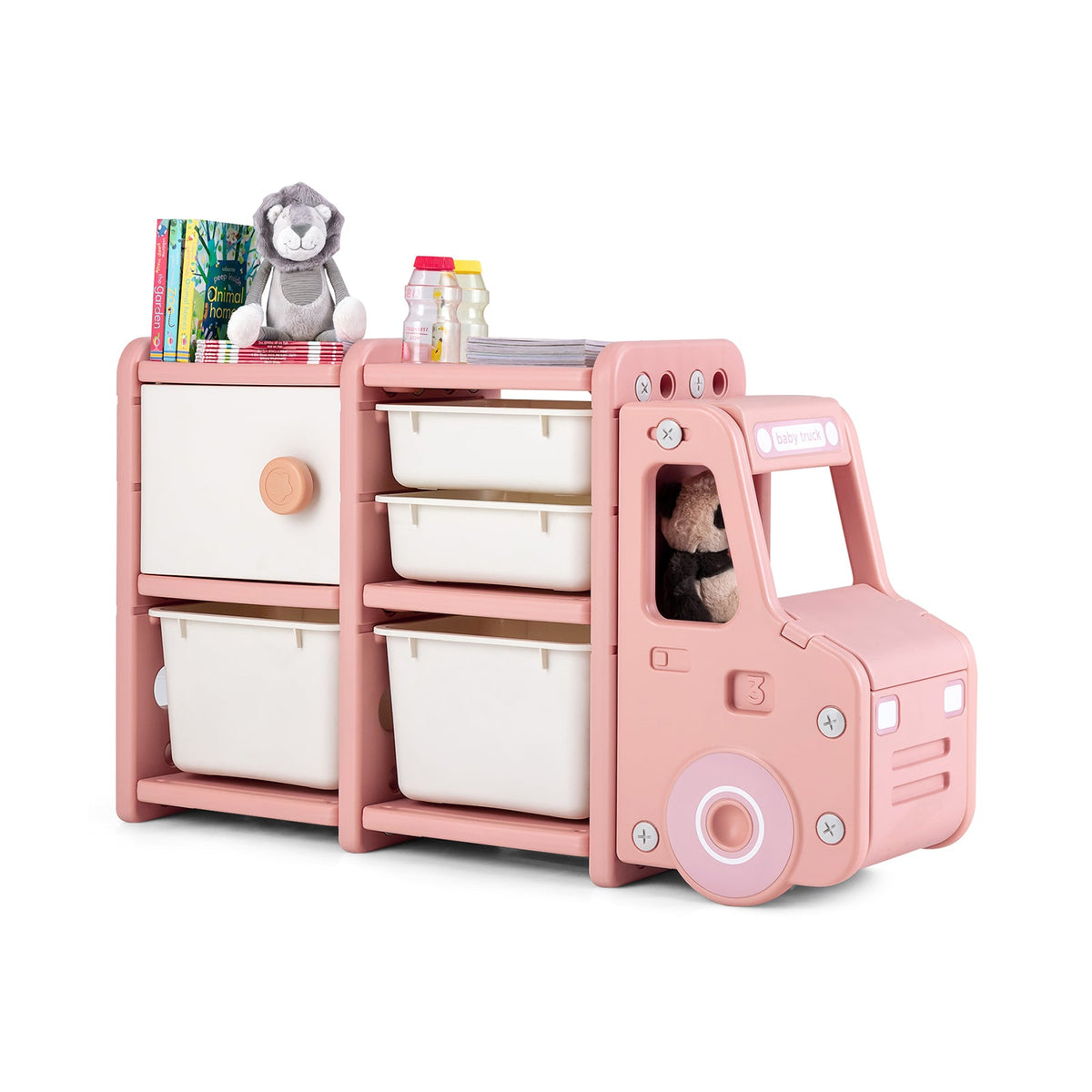 Kids Storage Units with 2 Plastic Bins and 2 Drawers-Beige