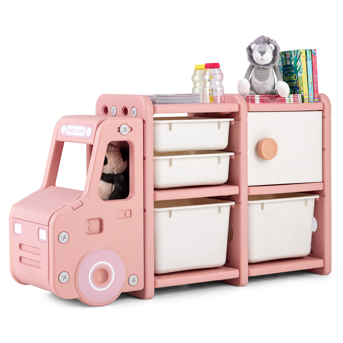 Kids Storage Units with 2 Plastic Bins and 2 Drawers-Beige