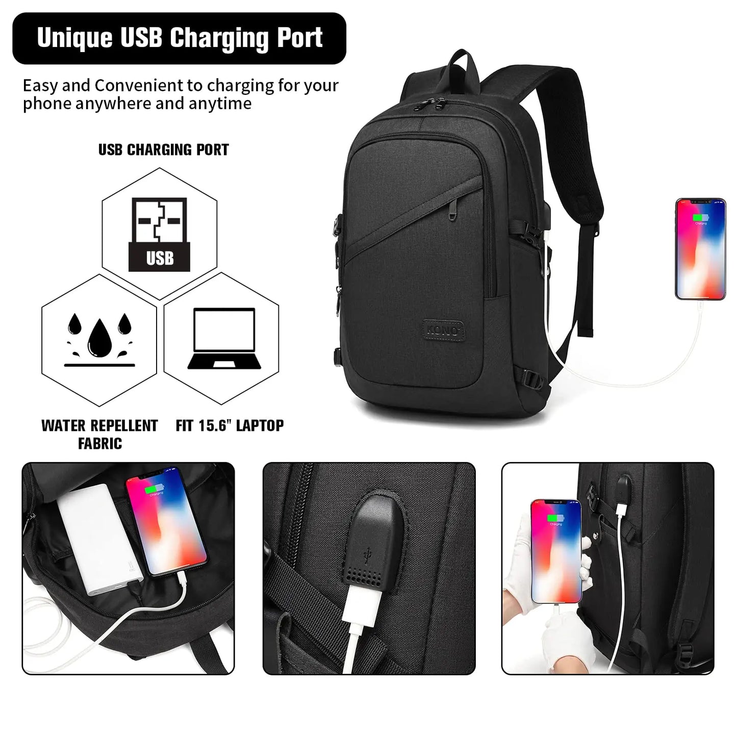 Kono Anti-Theft Laptop Backpack 15.6" | USB Charging Rucksack
