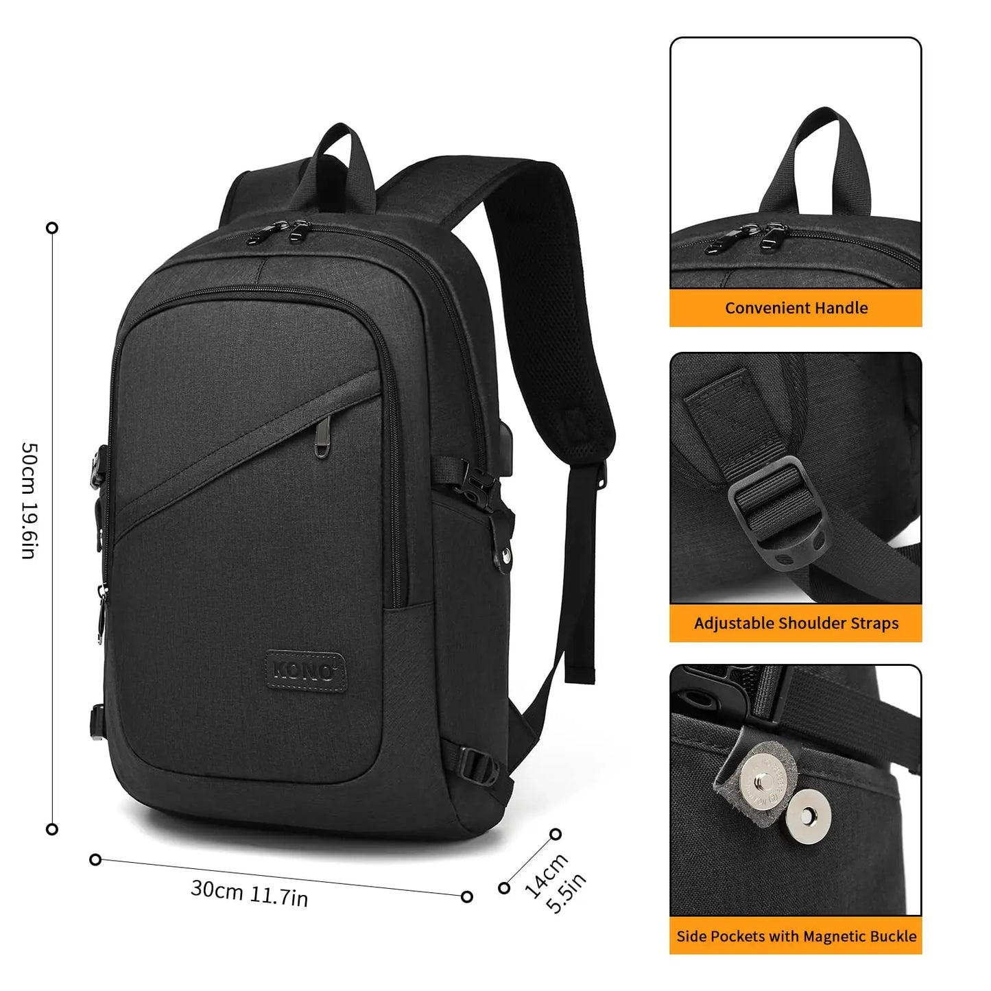 Kono Anti-Theft Laptop Backpack 15.6" | USB Charging Rucksack