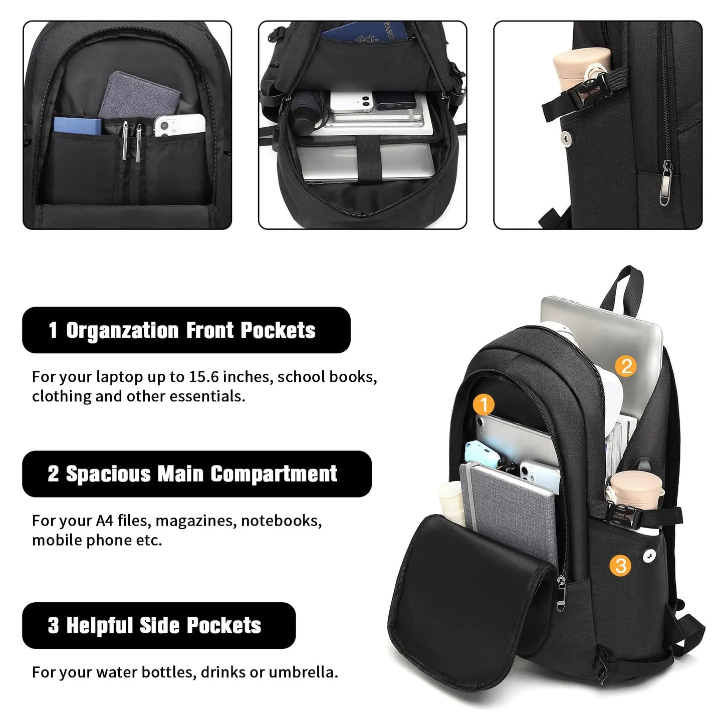 Kono Anti-Theft Laptop Backpack 15.6" | USB Charging Rucksack