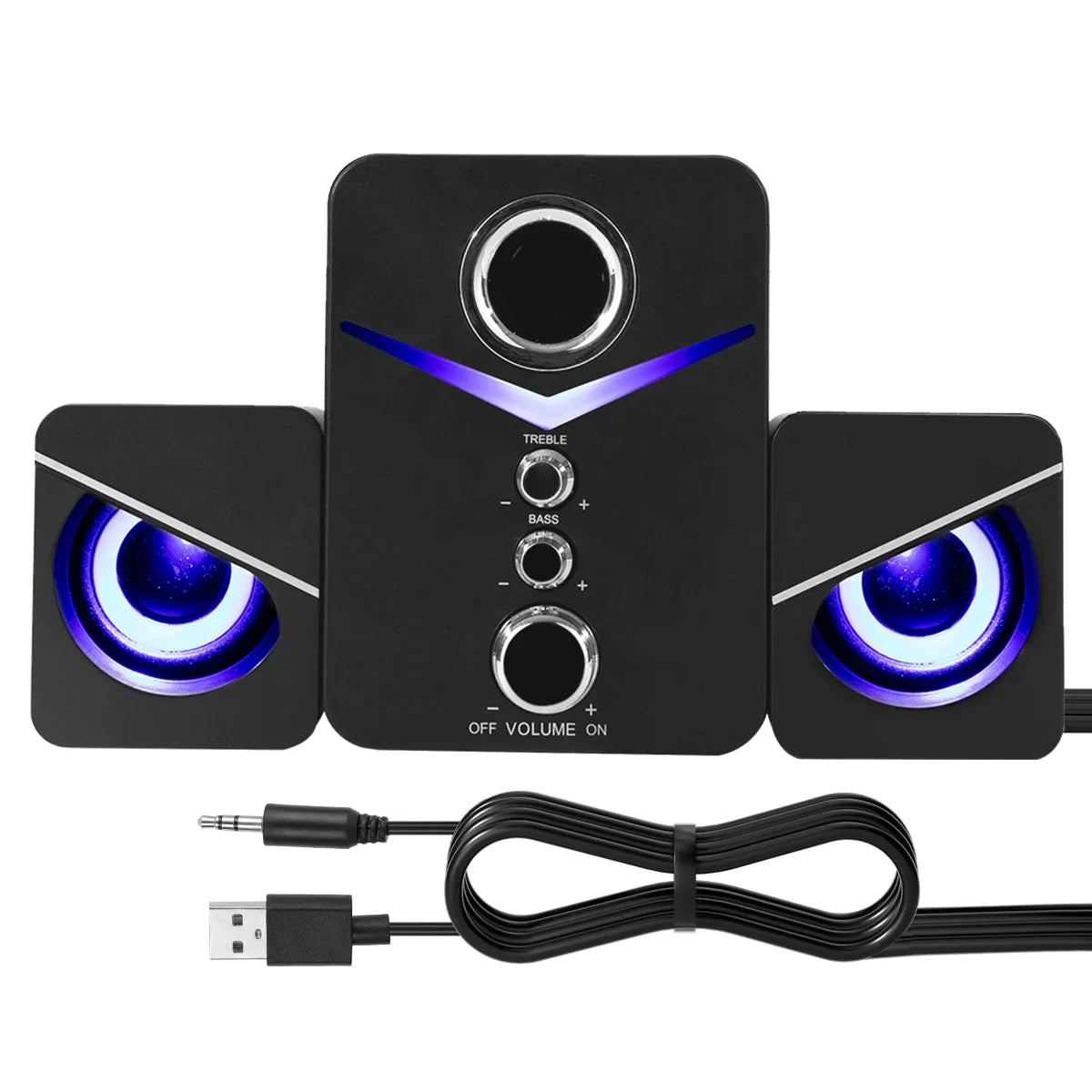 LED Computer Speakers - Stereo Bass Subwoofer for Desktop & Laptop USB Wired 3.5mm Jack