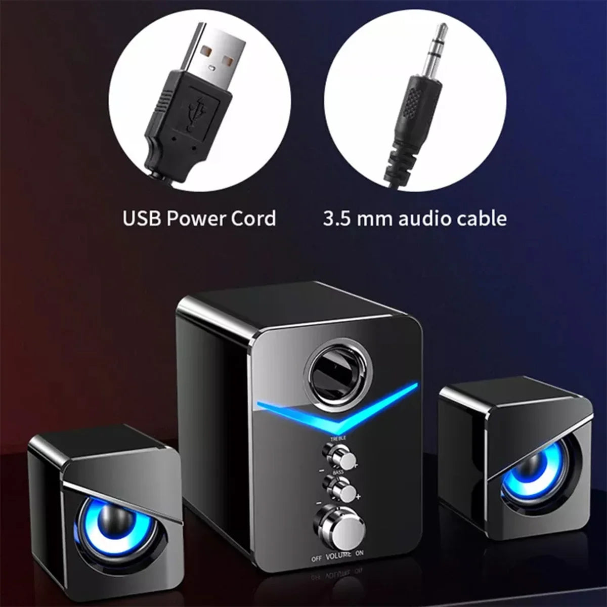 LED Computer Speakers - Stereo Bass Subwoofer for Desktop & Laptop USB Wired 3.5mm Jack