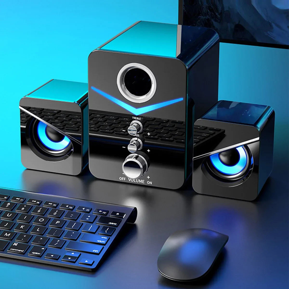 LED Computer Speakers - Stereo Bass Subwoofer for Desktop & Laptop USB Wired 3.5mm Jack