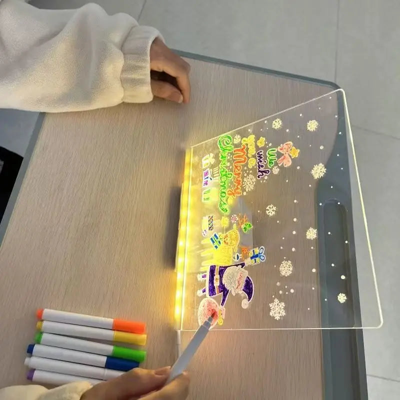 LED Note Board with Night Light & 7 Pens - Kids Drawing & Message Board Small Stand