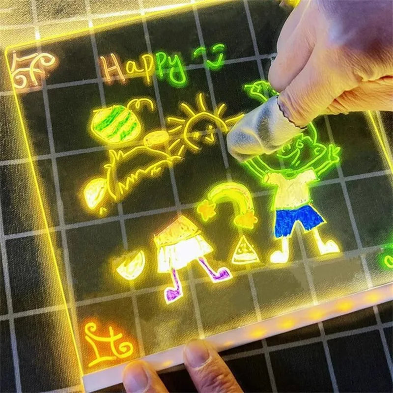 LED Note Board with Night Light & 7 Pens - Kids Drawing & Message Board Small Stand