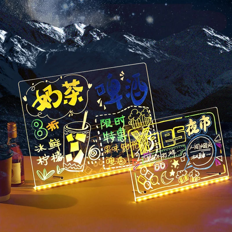 LED Note Board with Night Light & 7 Pens - Kids Drawing & Message Board Small Stand