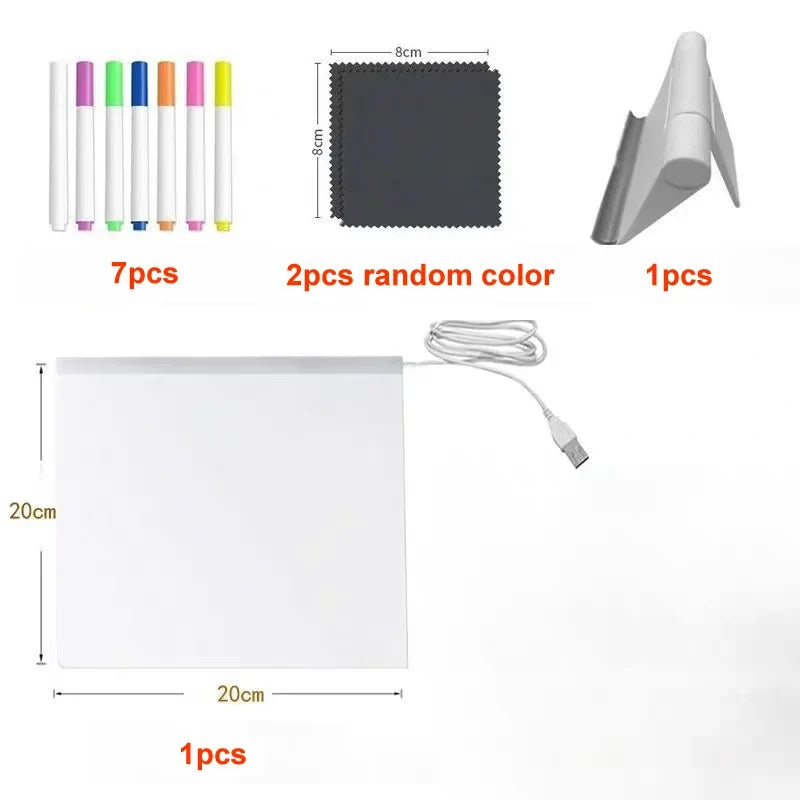 LED Note Board with Night Light & 7 Pens - Kids Drawing & Message Board Small Stand