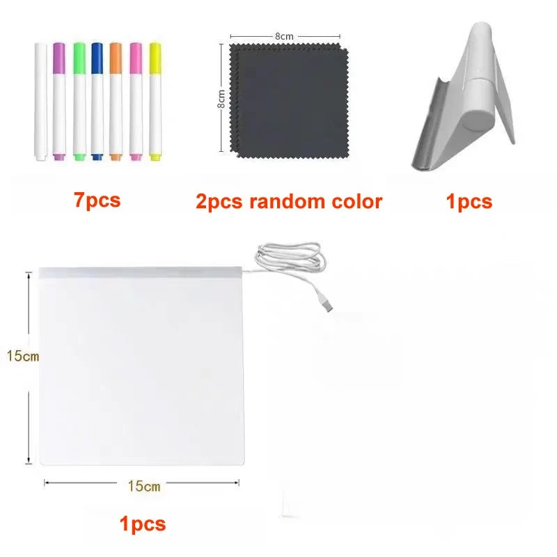 LED Note Board with Night Light & 7 Pens - Kids Drawing & Message Board Small Stand