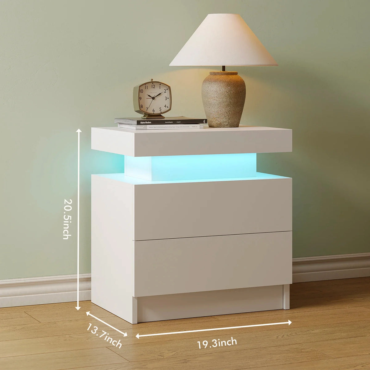 Smart LED Bedside Table with 2 Drawers - App Control Modern Nightstand Light Effects