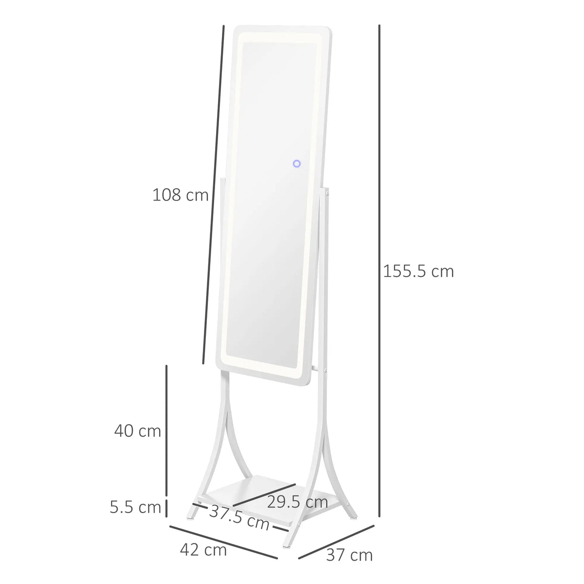 LED Light Full Length Mirror – Freestanding Floor Mirror Storage Shelf Standing