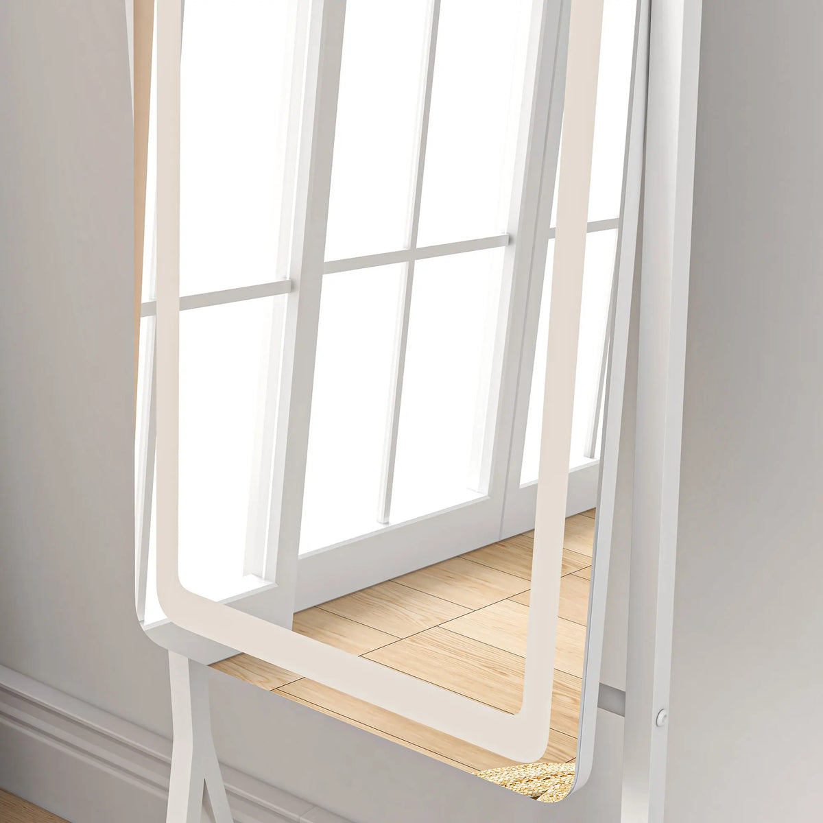 LED Light Full Length Mirror – Freestanding Floor Mirror Storage Shelf Standing
