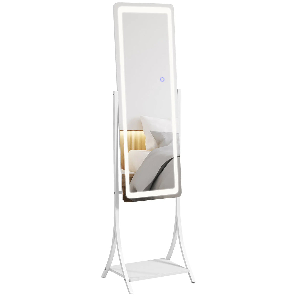 LED Light Full Length Mirror – Freestanding Floor Mirror Storage Shelf Standing