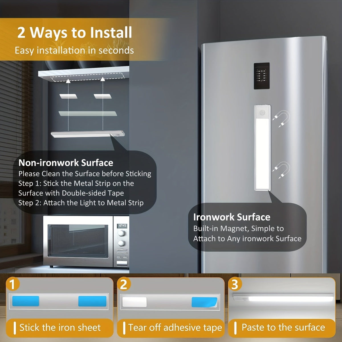LED Motion Sensor Cabinet Light - USB Rechargeable, Wireless Strip for Cupboard & Kitchen