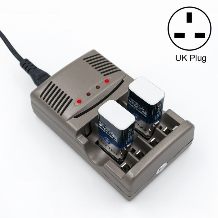 AC 100-240V 4-Schacht-Akkuladegerät für AA- und AAA- und 9V-Ni-MH-Akkus, UK-Stecker