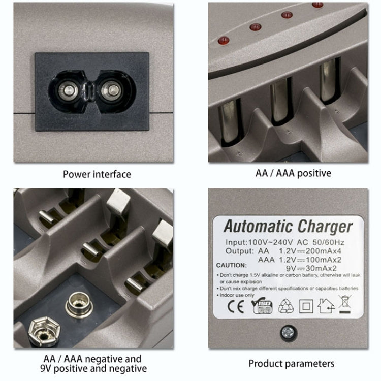 AC 100-240V 4-Schacht-Akkuladegerät für AA- und AAA- und 9V-Ni-MH-Akkus, UK-Stecker
