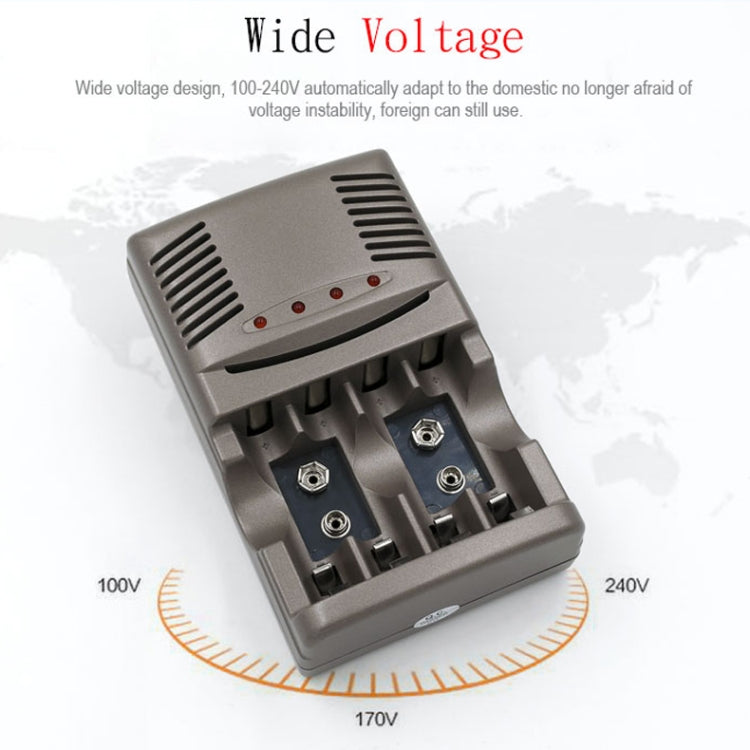 AC 100-240V 4-Schacht-Akkuladegerät für AA- und AAA- und 9V-Ni-MH-Akkus, UK-Stecker