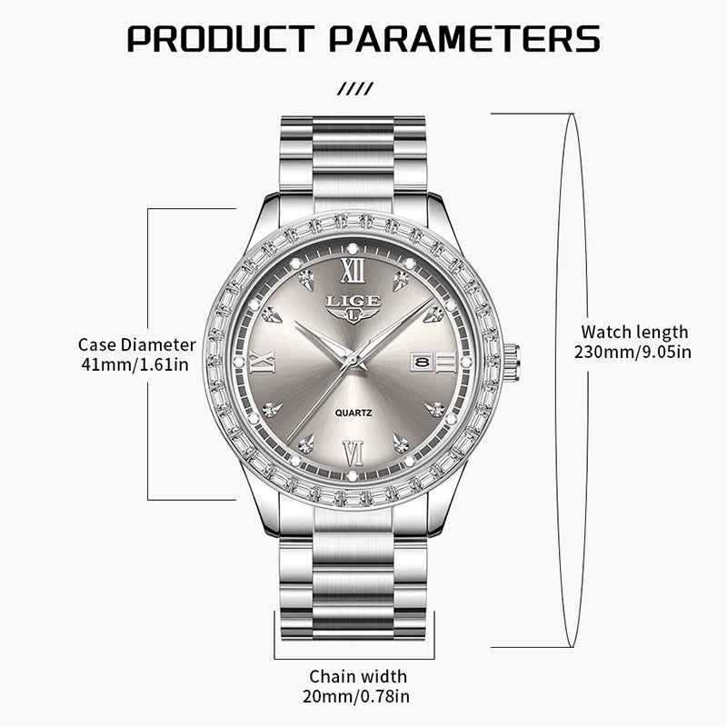 Women’s Elegant Fashion Quartz Watch – Waterproof Luminous Silver Wristwatch