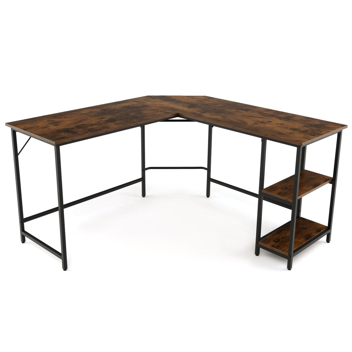 L-Shaped Computer Desk with 2-tier Shelves for Home Office Bedroom-Black