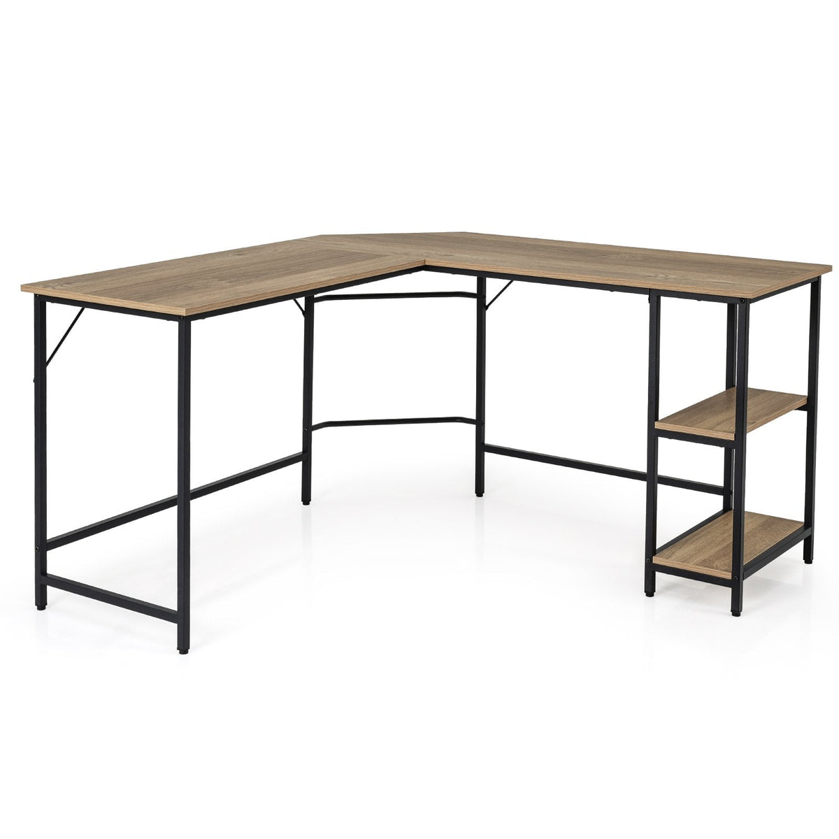 L-Shaped Computer Desk with 2-tier Shelves for Home Office Bedroom-Black