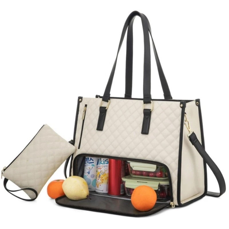 Large Capacity 15.6 Inch Handbag Leather Laptop Insulated Lunch Tote Bag Women