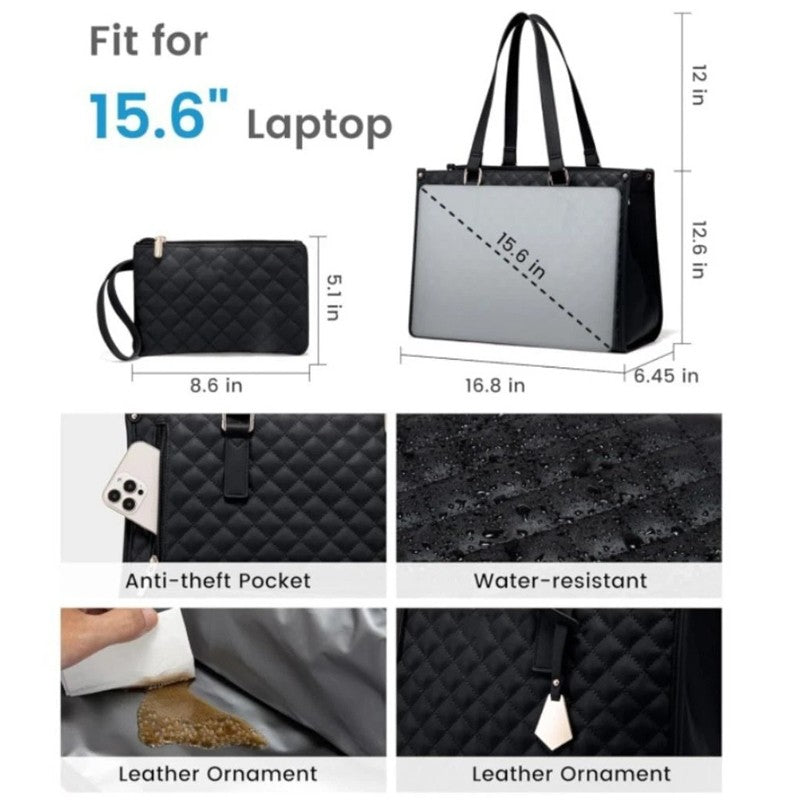 Large Capacity 15.6 Inch Handbag Leather Laptop Insulated Lunch Tote Bag Women