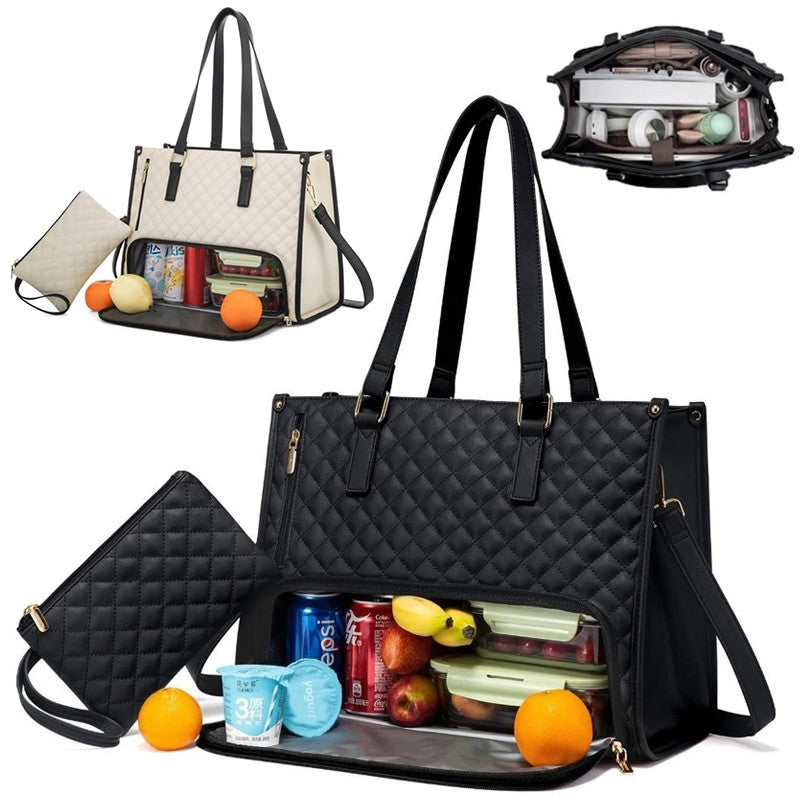 Large Capacity 15.6 Inch Handbag Leather Laptop Insulated Lunch Tote Bag Women