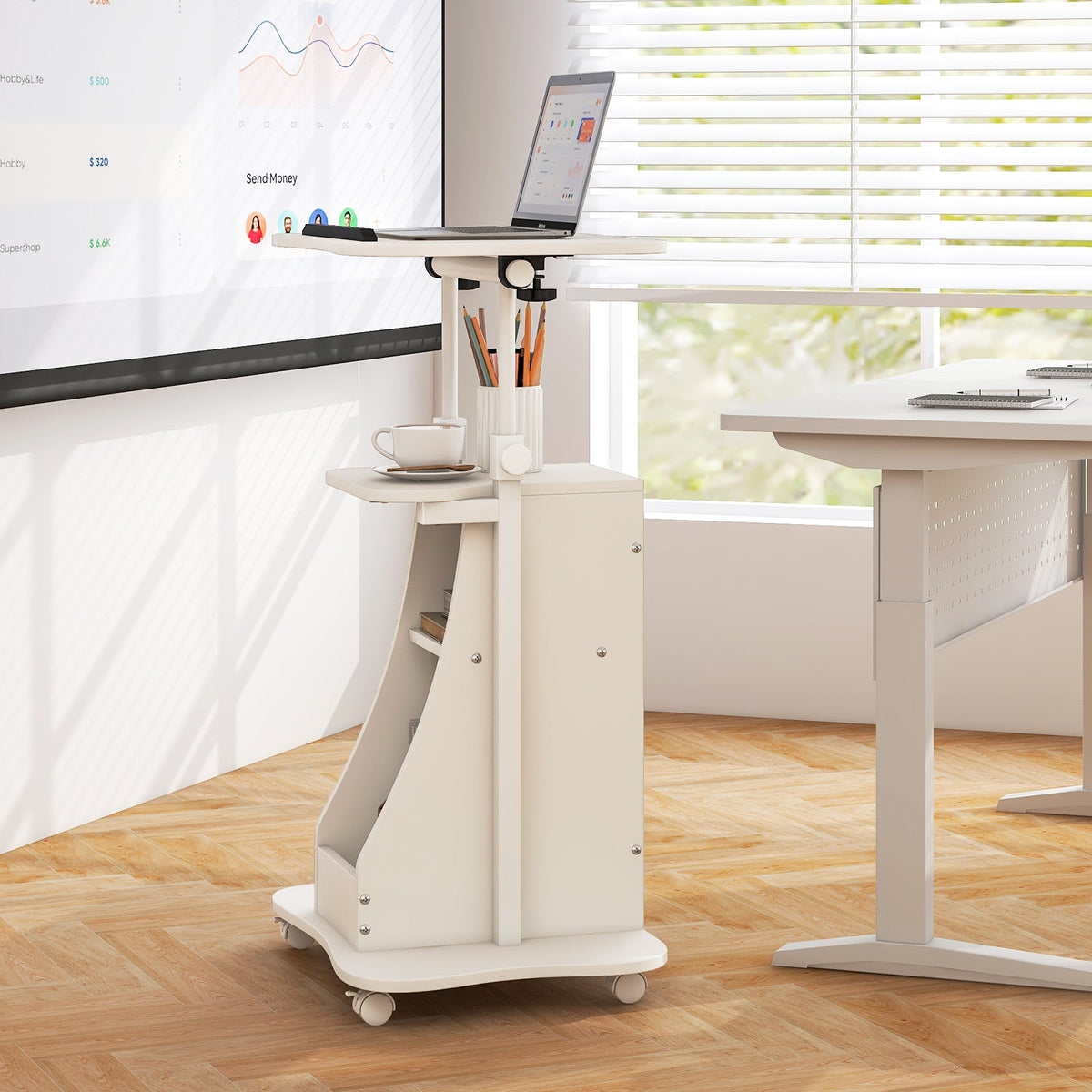 Laptop Cart Height Adjustable with Wheels-Black