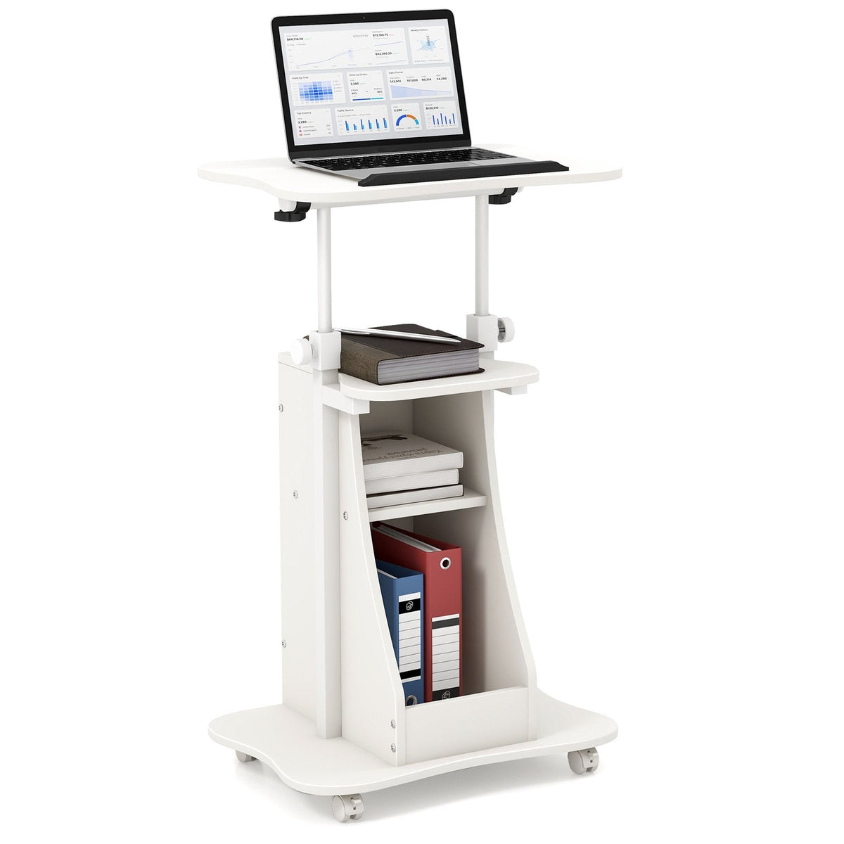 Laptop Cart Height Adjustable with Wheels-Black