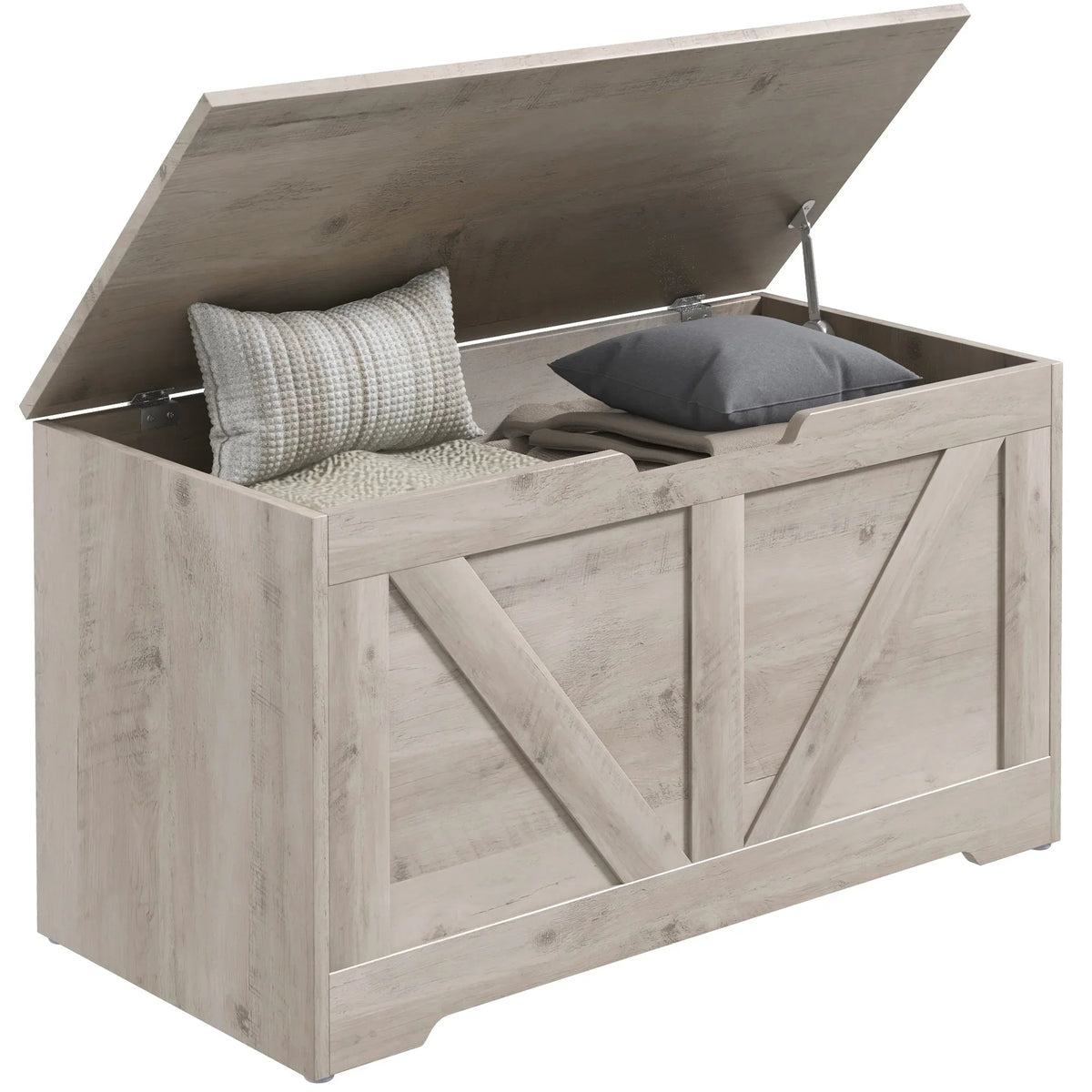 80cm Storage Trunk Ottoman Seat Grey Wooden Chest with Safety Hinges Home Large