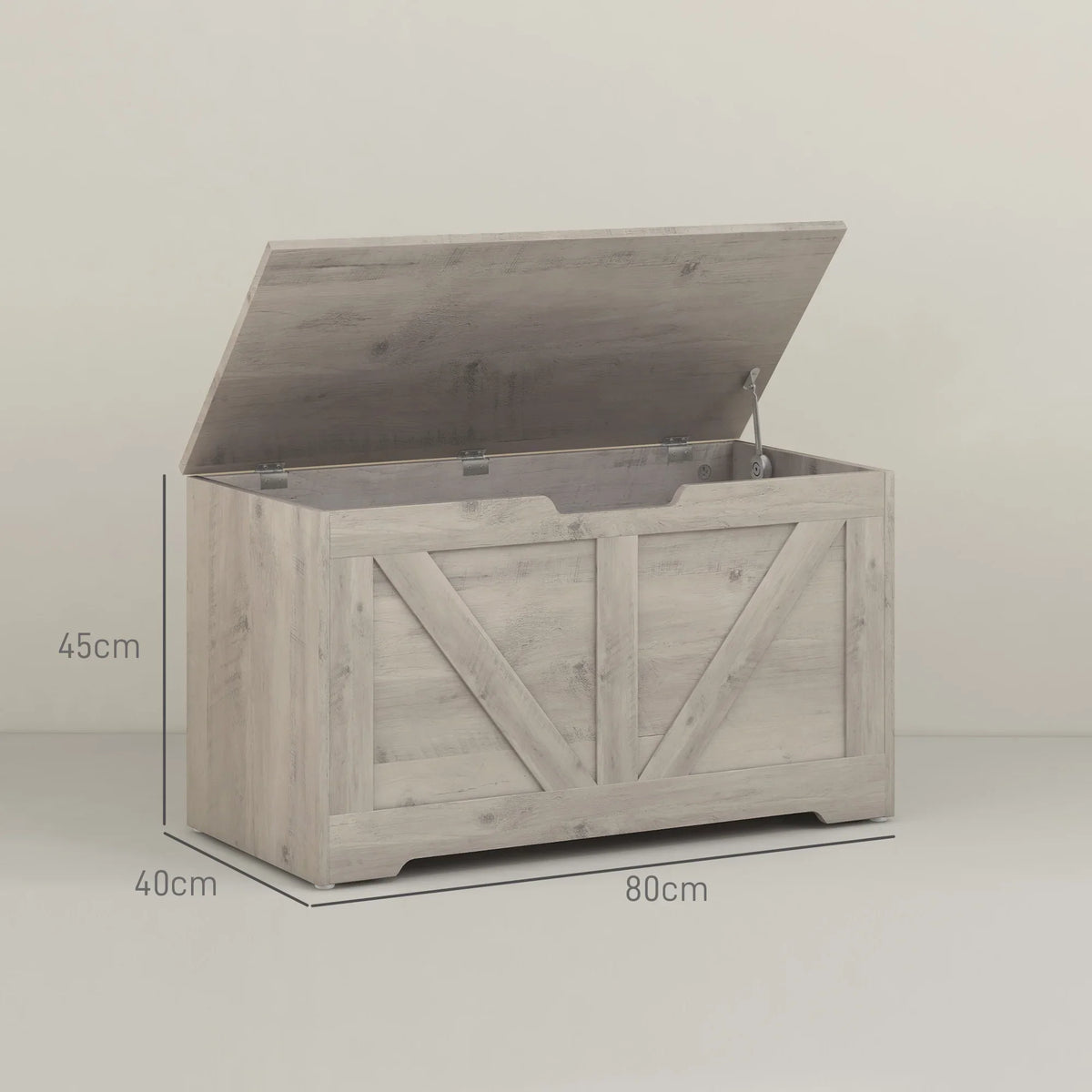80cm Storage Trunk Ottoman Seat Grey Wooden Chest with Safety Hinges Home Large