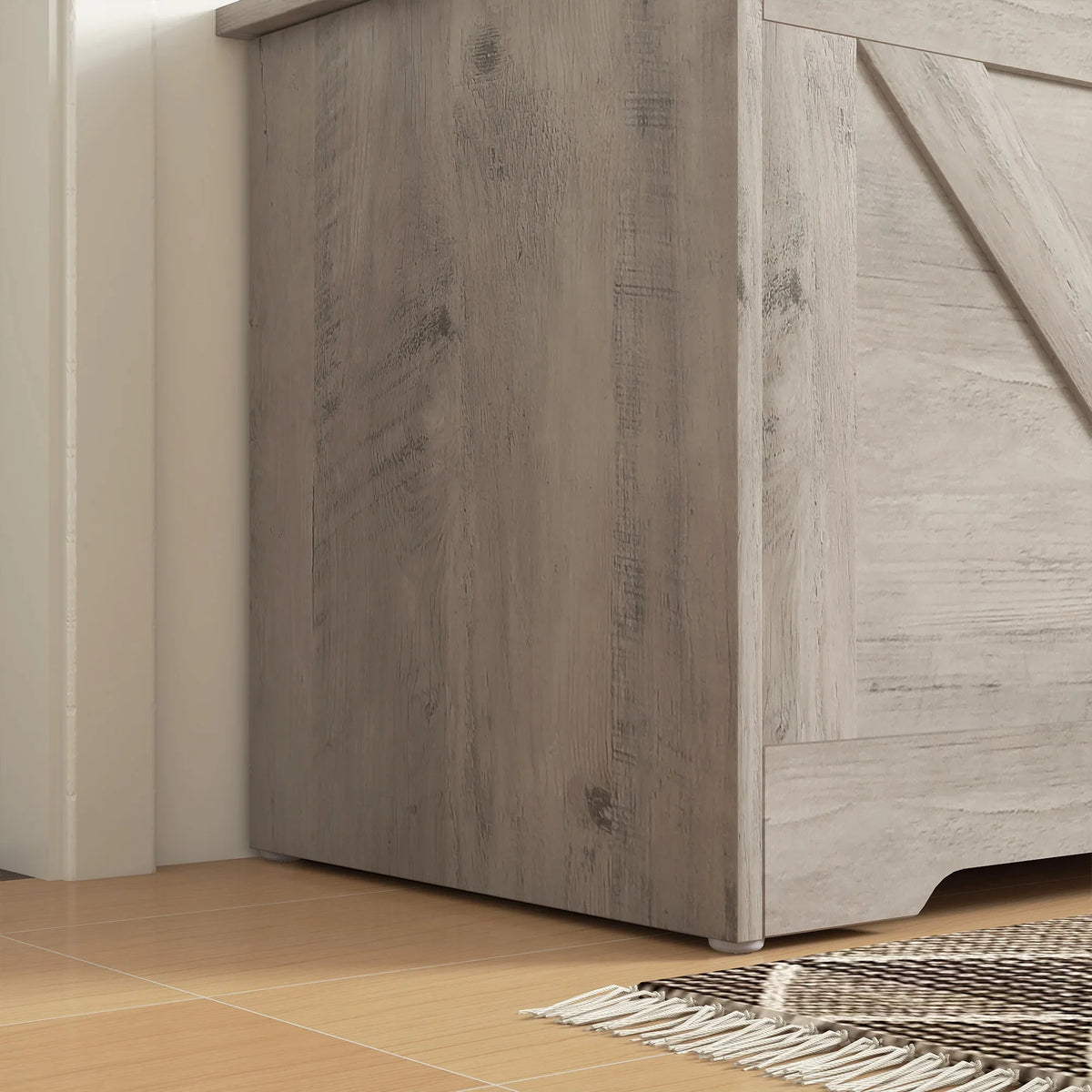 80cm Storage Trunk Ottoman Seat Grey Wooden Chest with Safety Hinges Home Large