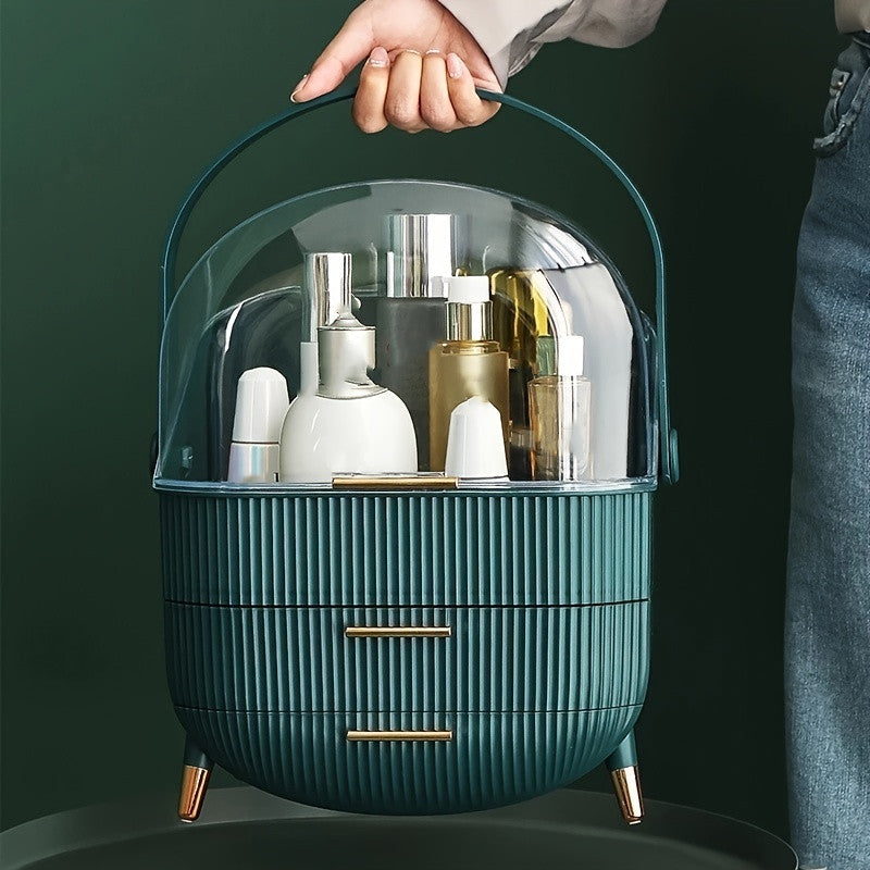 Large-Capacity Makeup Organizer - Waterproof Dustproof Cosmetic Storage Box with Cover & Drawer